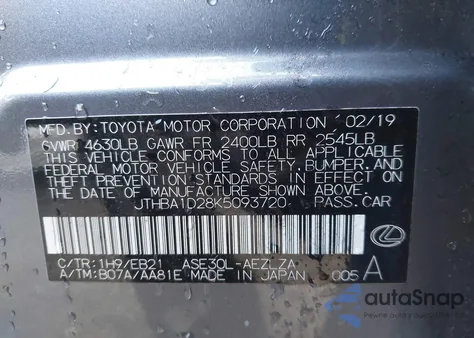 2019 Lexus Is 300 из США, поврежденный, VIN JTHBA1D28K5093720